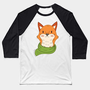 Fox Wearing Green Scarf Baseball T-Shirt